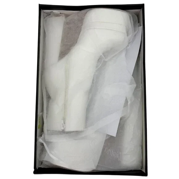 NIB White Platform Chunky Heel & Side Zip Edgy Retro Vegan Platform Boots - Picture 13 of 16